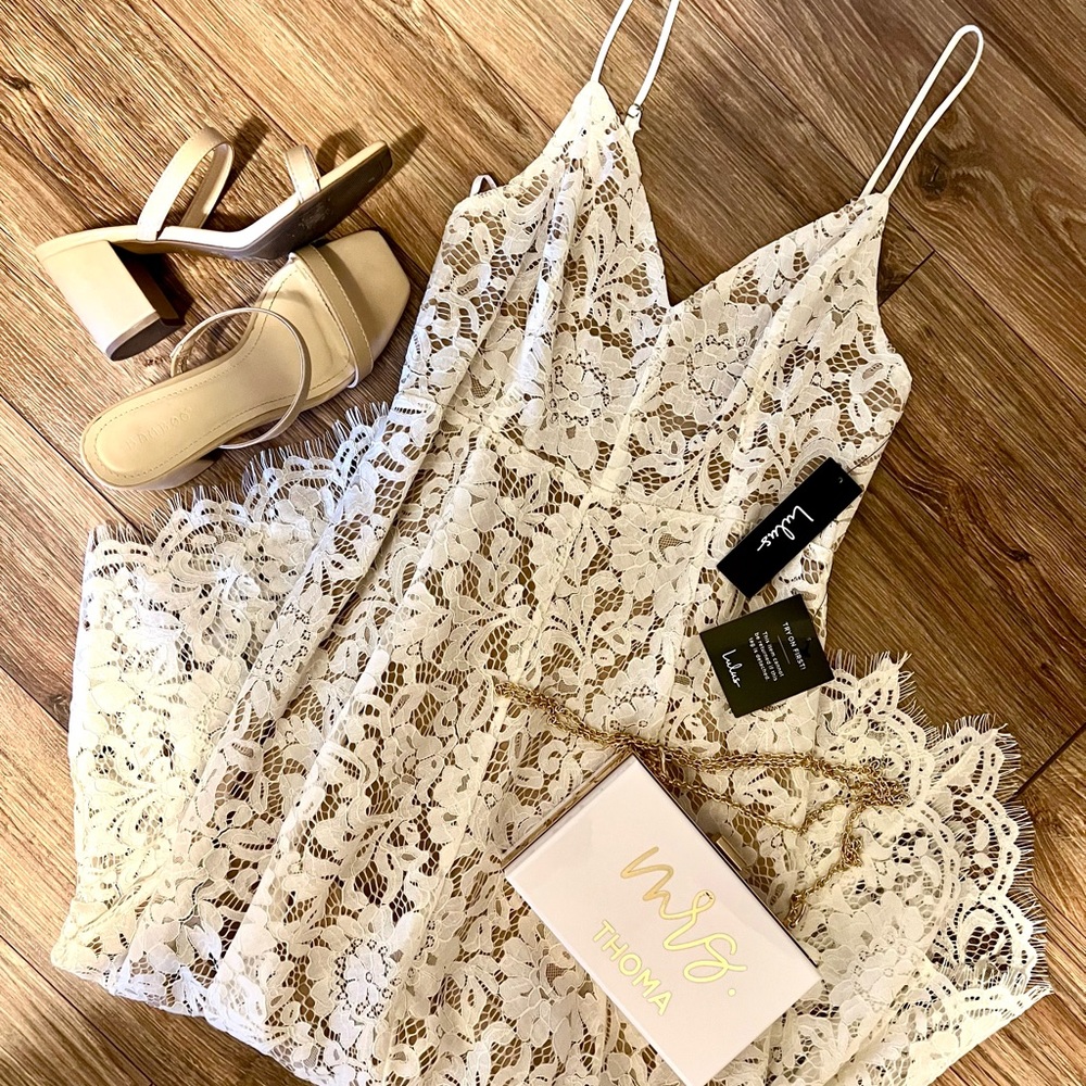 NWT Lulu’s One Wish White Lace Midi Dress